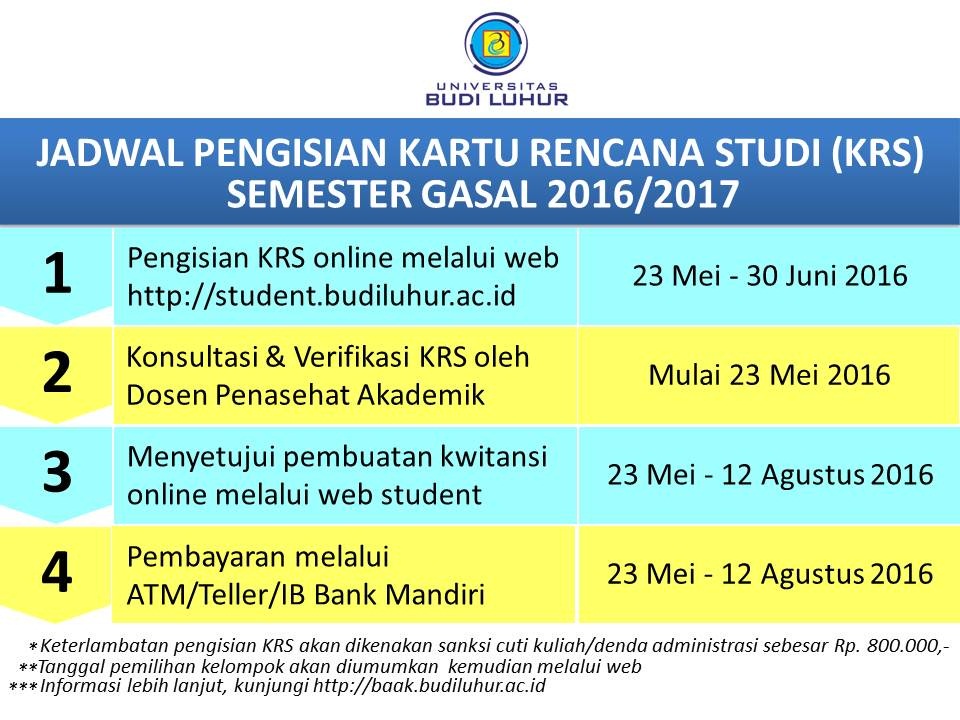 jadwal pengsisian krs gasal 2016 2017 universitas budi luhur